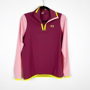 Kari Traa Womens 1/4 Zip Pullover XS Burgundy Pink Neon Activewear Jacket